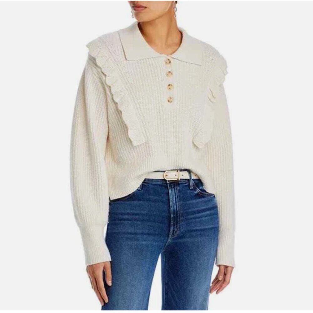Derek Lam 10 Crosby Noelia Ivory Cream Collared Ruffle Sweater Cropped Women S